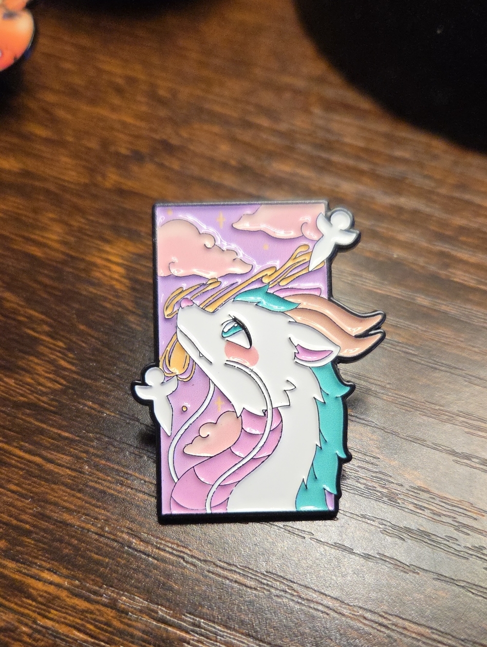 Pastel Dragon Enamel Pin - White, Teal & Pink Accent